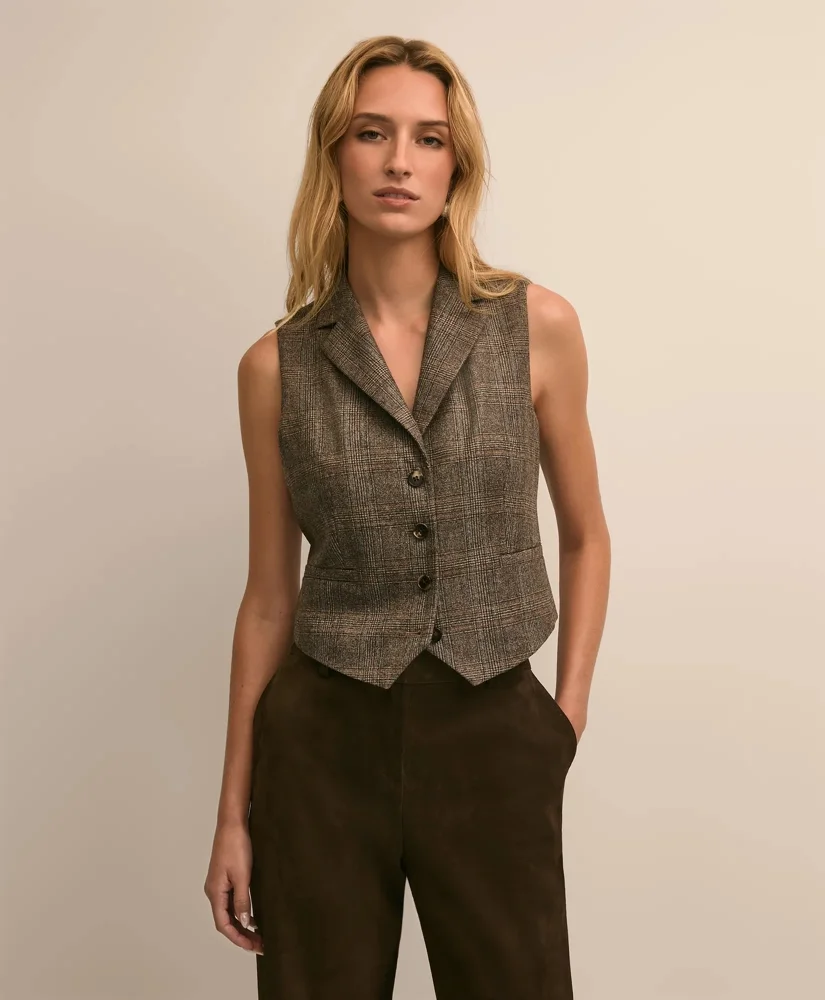 Wool Blend Plaid Vest - 1