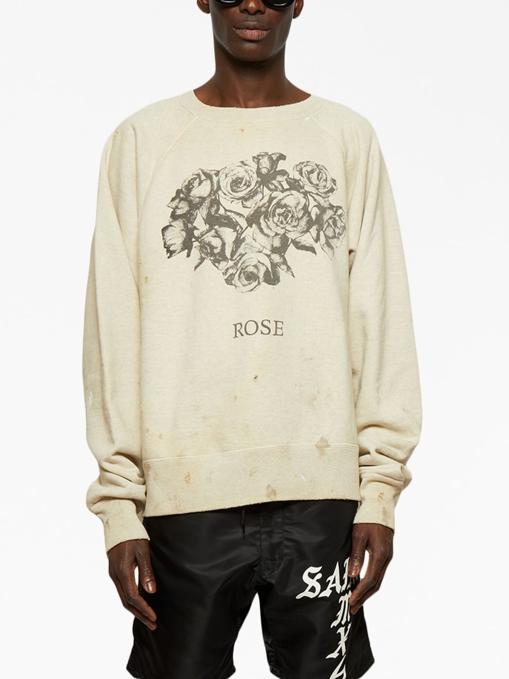Rose-print crew-neck sweatshirt - 3