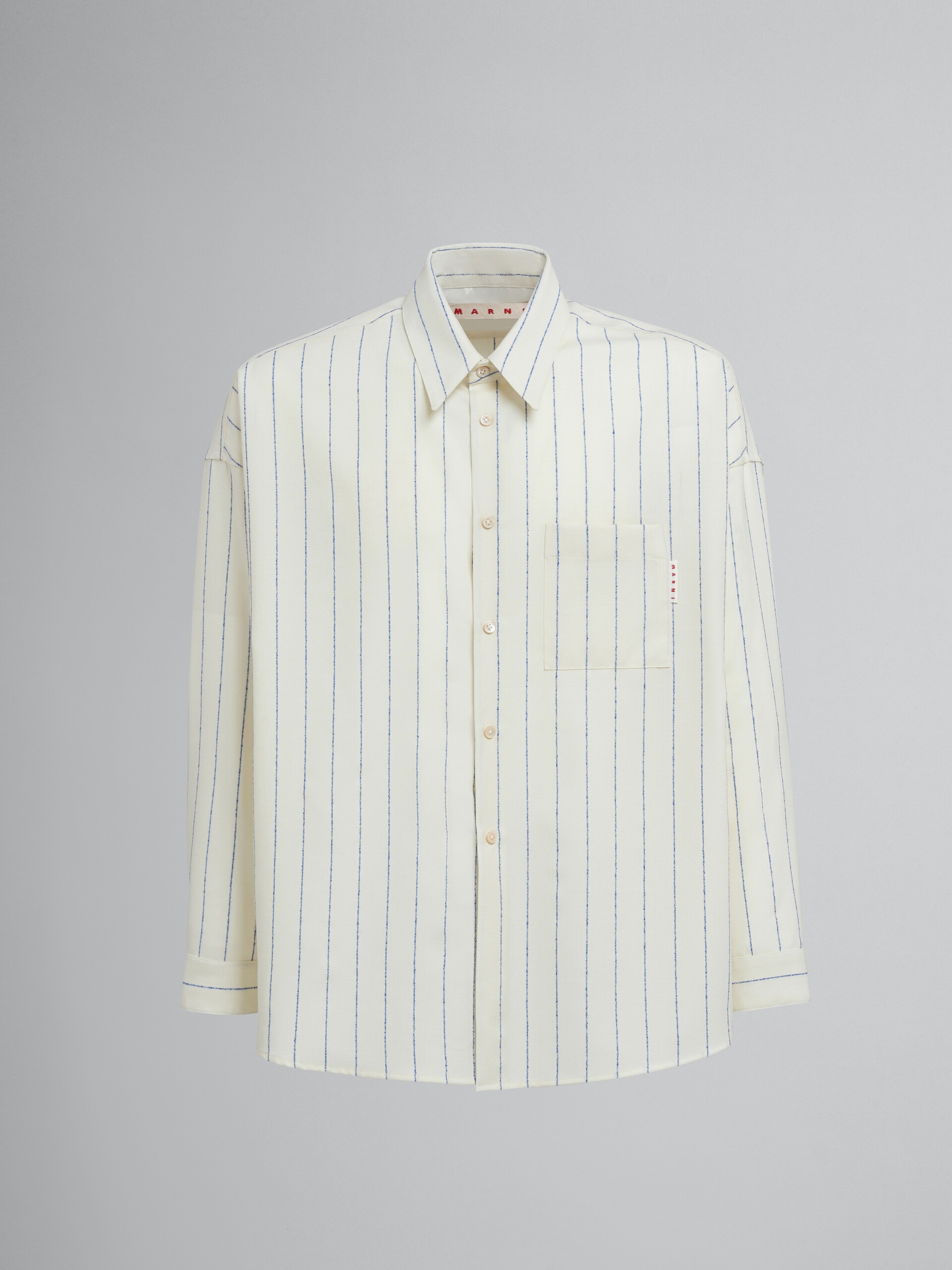 WHITE PINSTRIPED FRESCO WOOL SHIRT - 1
