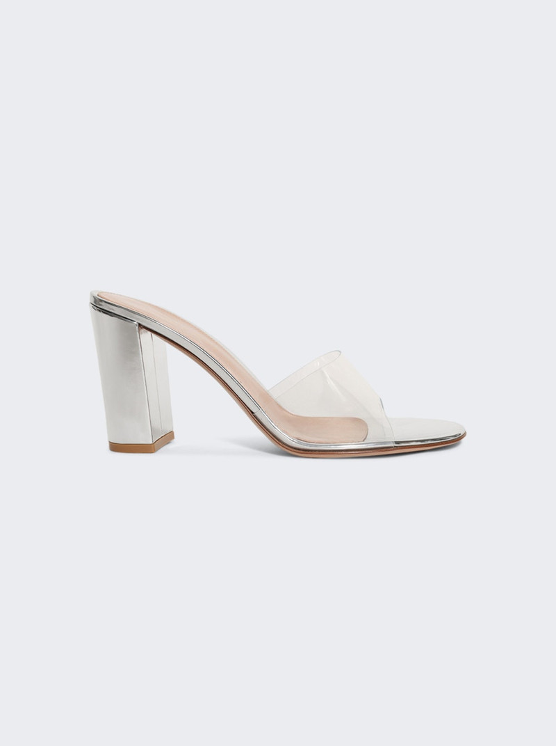 Glass Block Heel Mules Silver 1