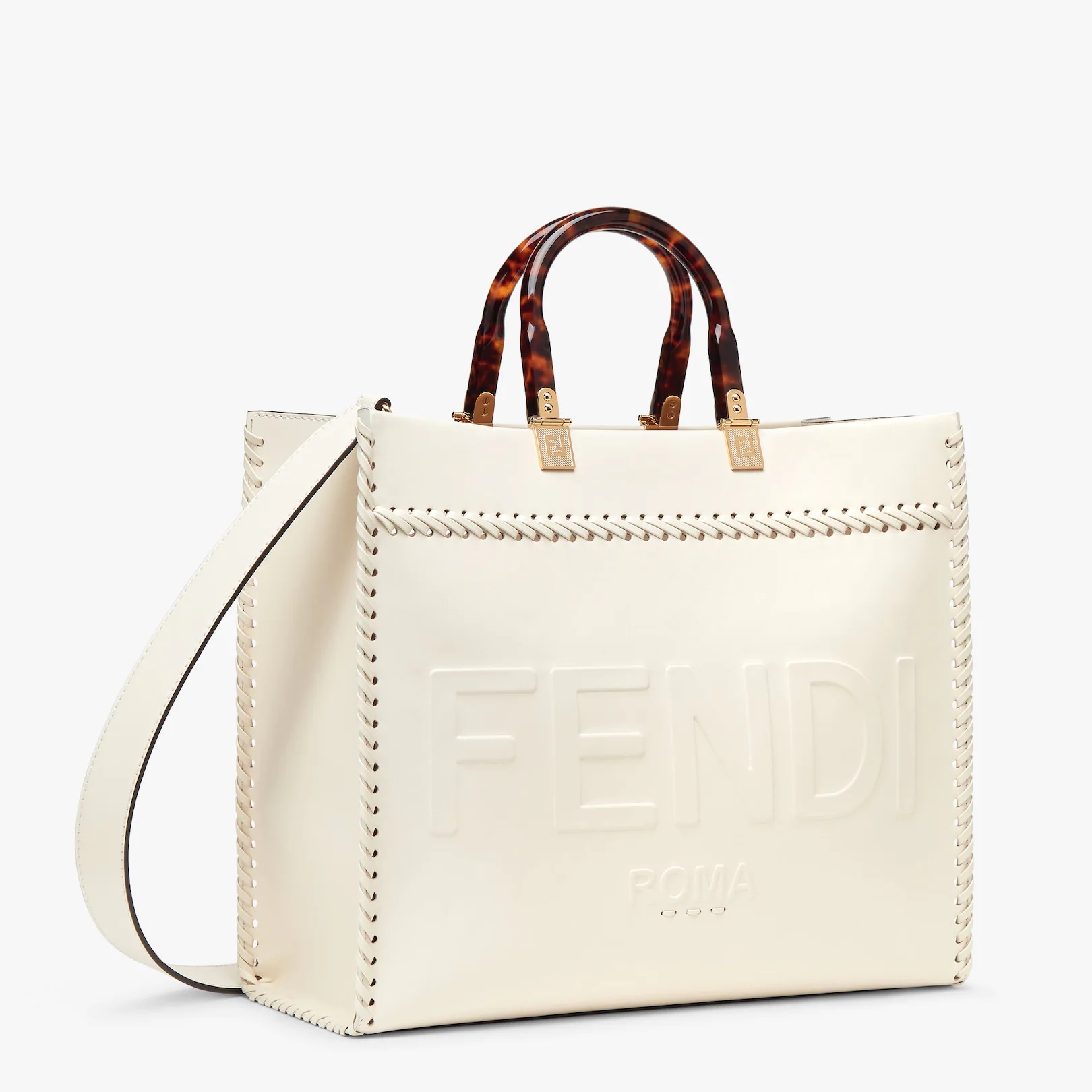 White leather shopper with decorative stitching - 2