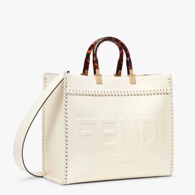 FENDI White leather shopper with decorative stitching outlook