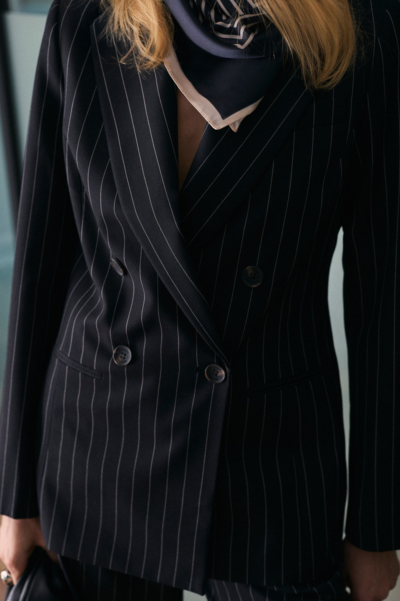 Pinstripe Double Breasted Tailored Blazer 1