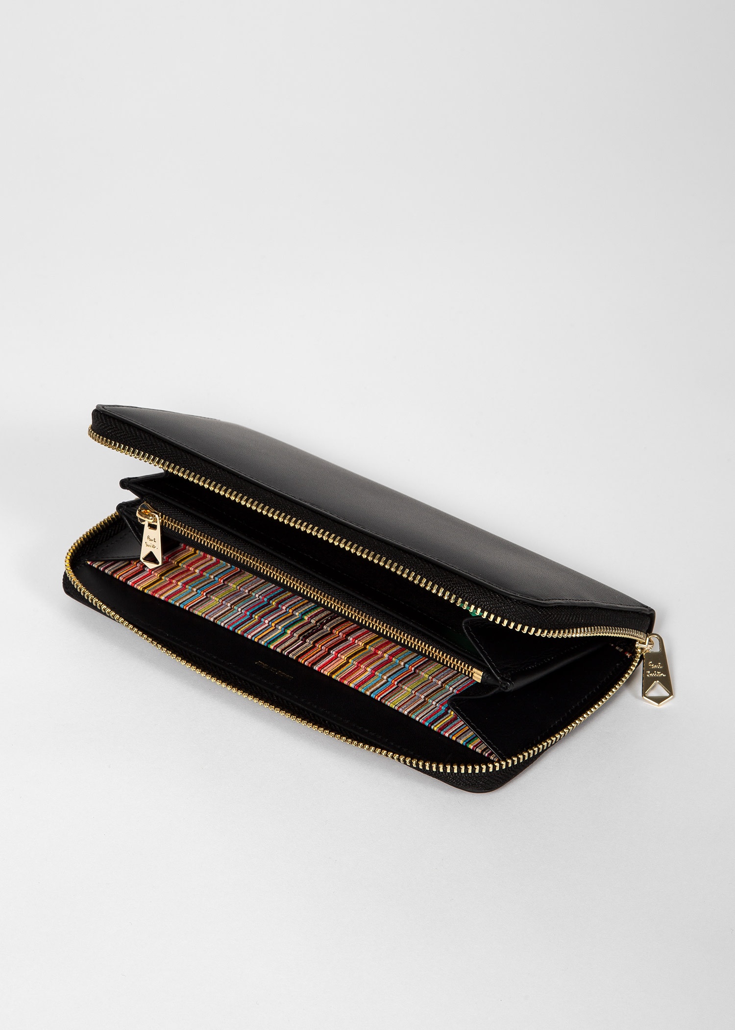 Large Black Leather 'Signature Stripe' Interior Zip-Around Wallet - 2