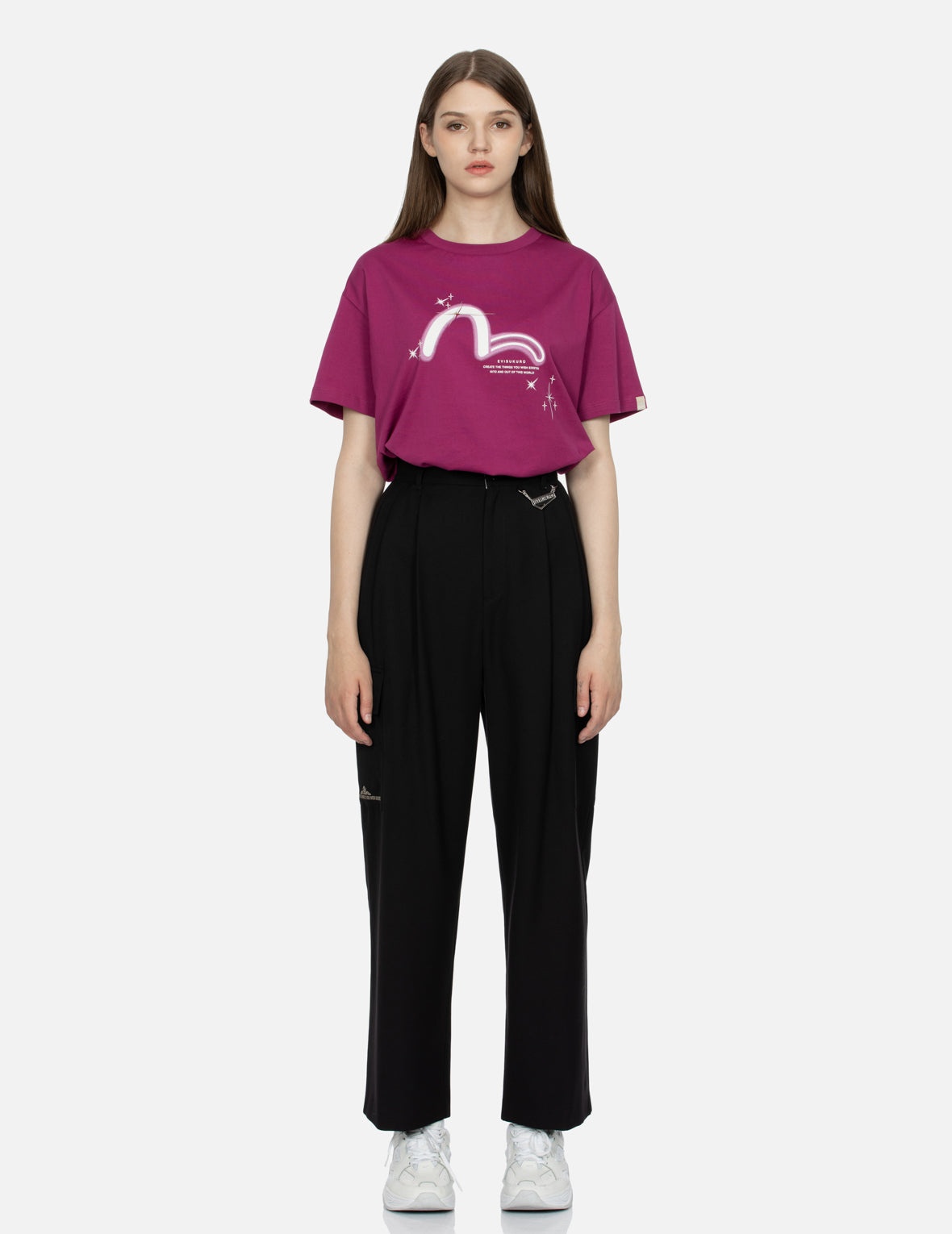 Logo Embossed Metal Plate Wide Leg Pants - 5