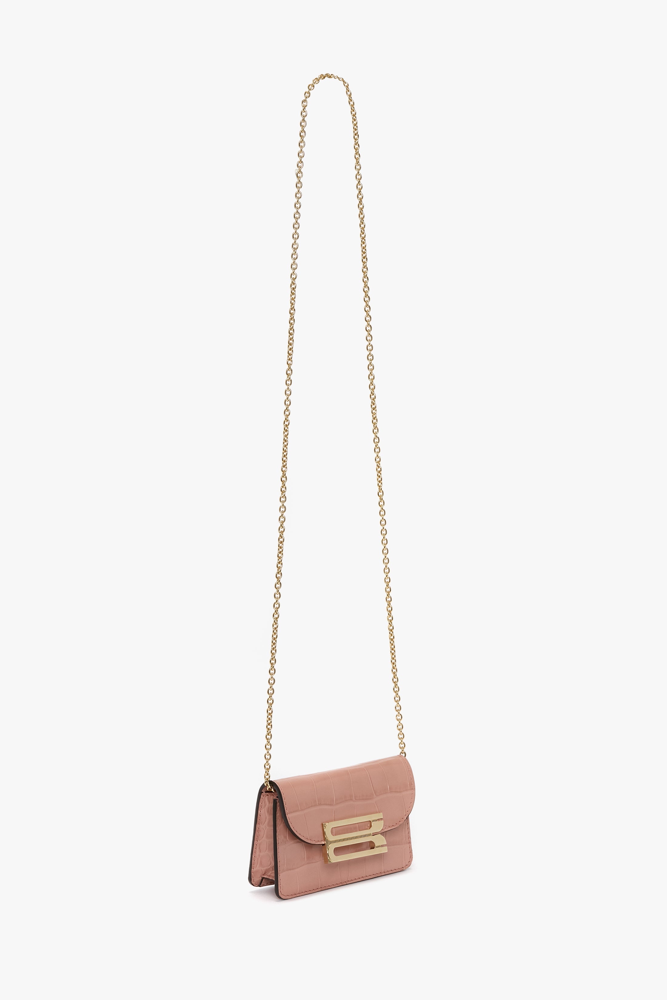 Micro Dorian Bag With Chain Strap In Blush Pink Croc Embossed Leather - 2