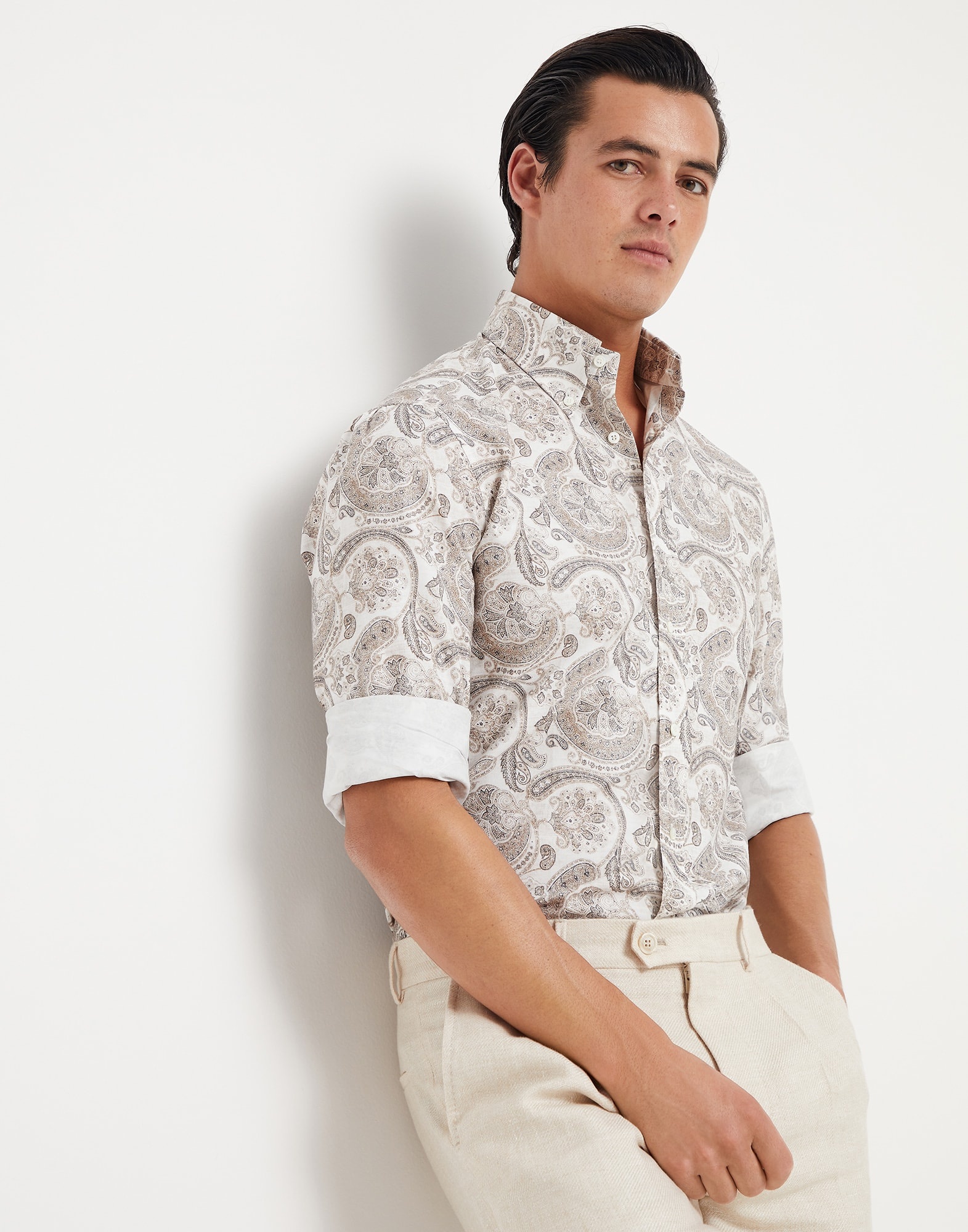 Paisley cotton slim fit shirt with button-down collar - 4