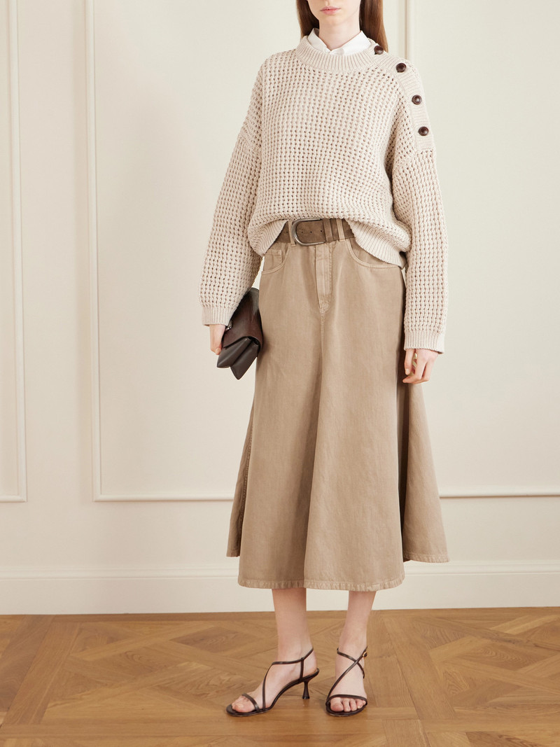 Brunello Cucinelli Cotton And Linen-blend Twill Midi Skirt outlook