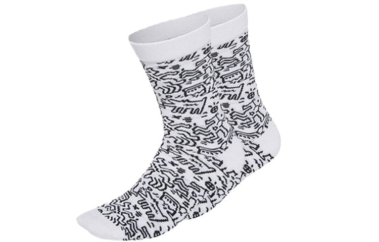 adidas neo x Crossover Graffiti Pattern Casual Socks Unisex One Pair White HC7209 - 2
