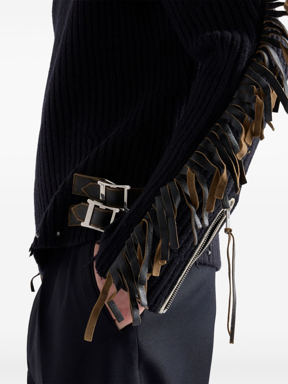 wool crew-neck fringe sweater - 5