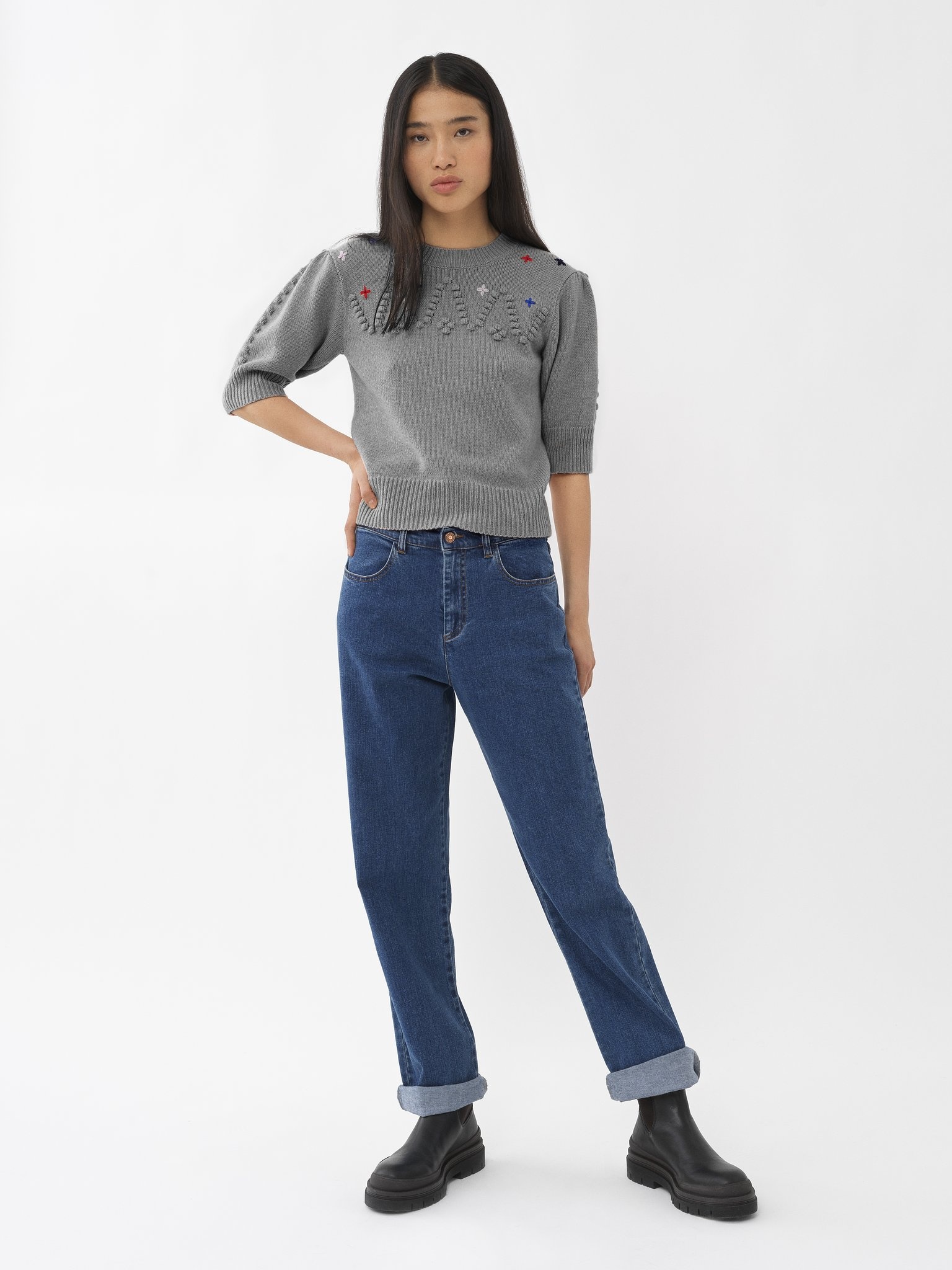 BUBBLE STITCH KNIT BLOUSE - 4