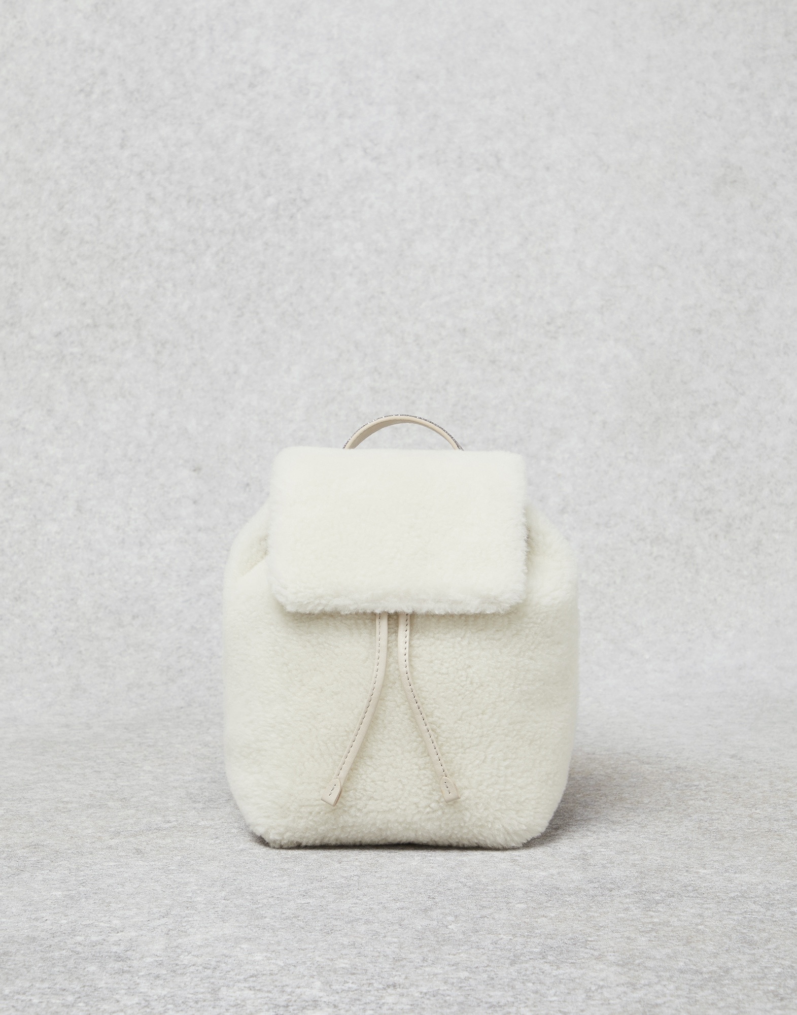 Virgin wool and cashmere fleecy backpack with shiny handle - 1