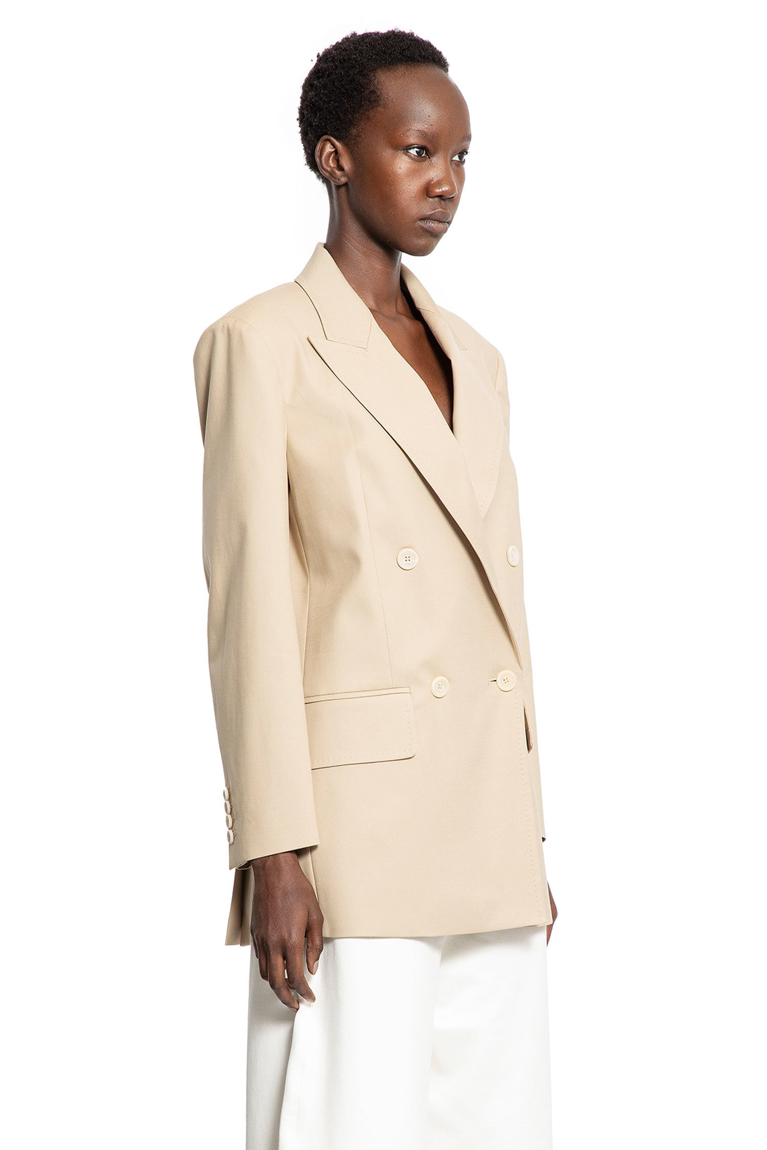 Double-breasted Blazer In Stretch Canvas - 2