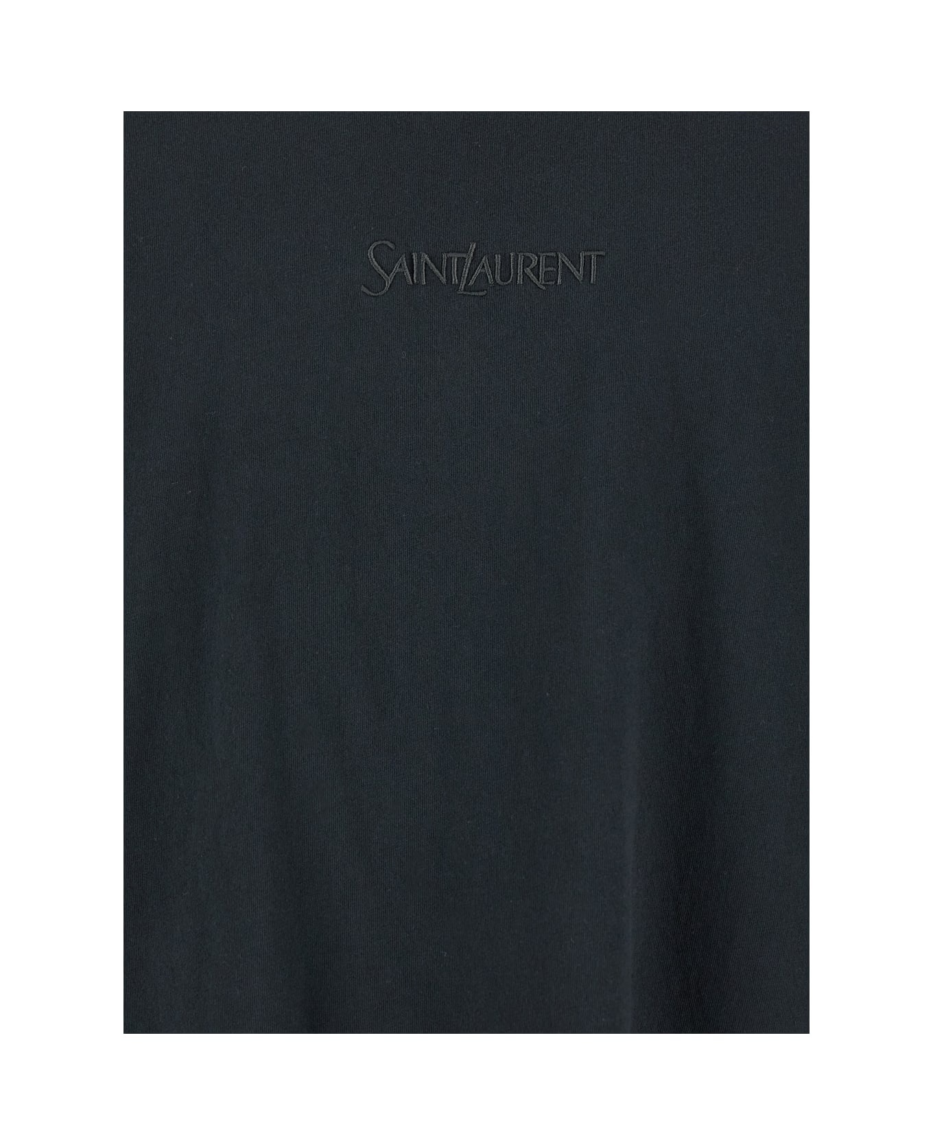 Dark Grey T-shirt With Logo Lettering On The Front Tone-on-tone In Cotton Man - 3