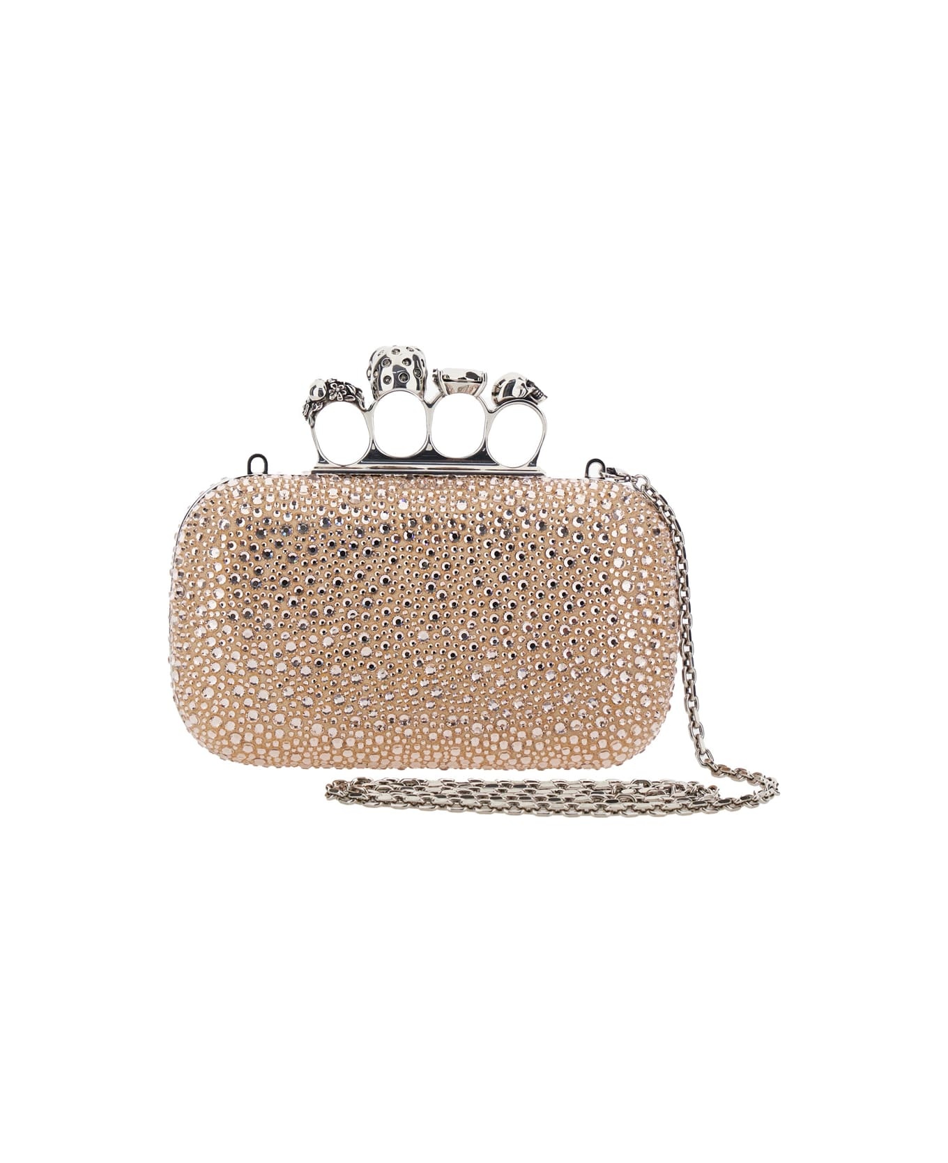 'four Ring' Pink Clutch With Skull-shaped Studs And All-over Rhinestone Application In Leather Woman - 2