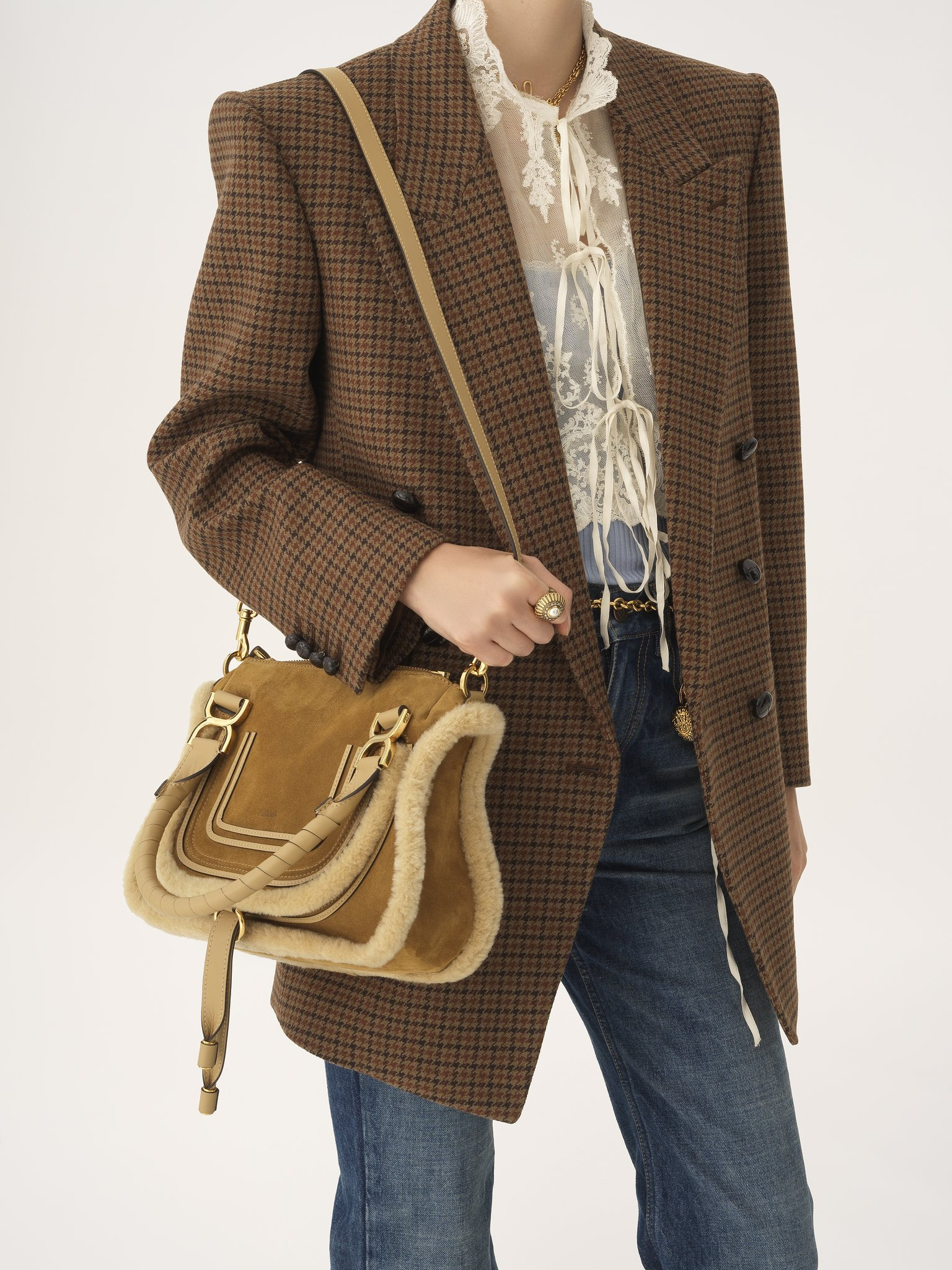SMALL MARCIE BAG IN SUEDE LEATHER & SHEARLING - 2