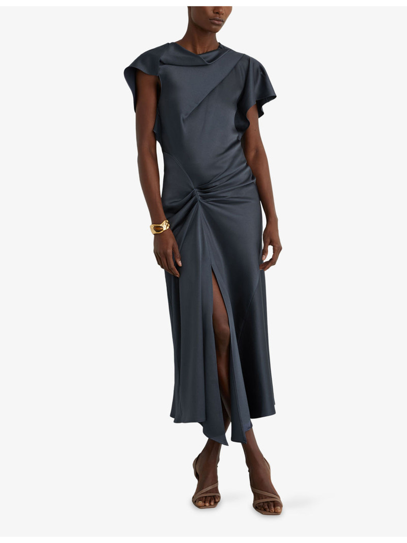 REISS Sasha Drape-Detail Satin Midi Dress outlook