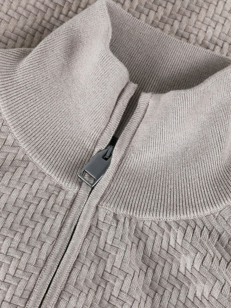 Brioni Trama braided zip-up knit cardigan outlook