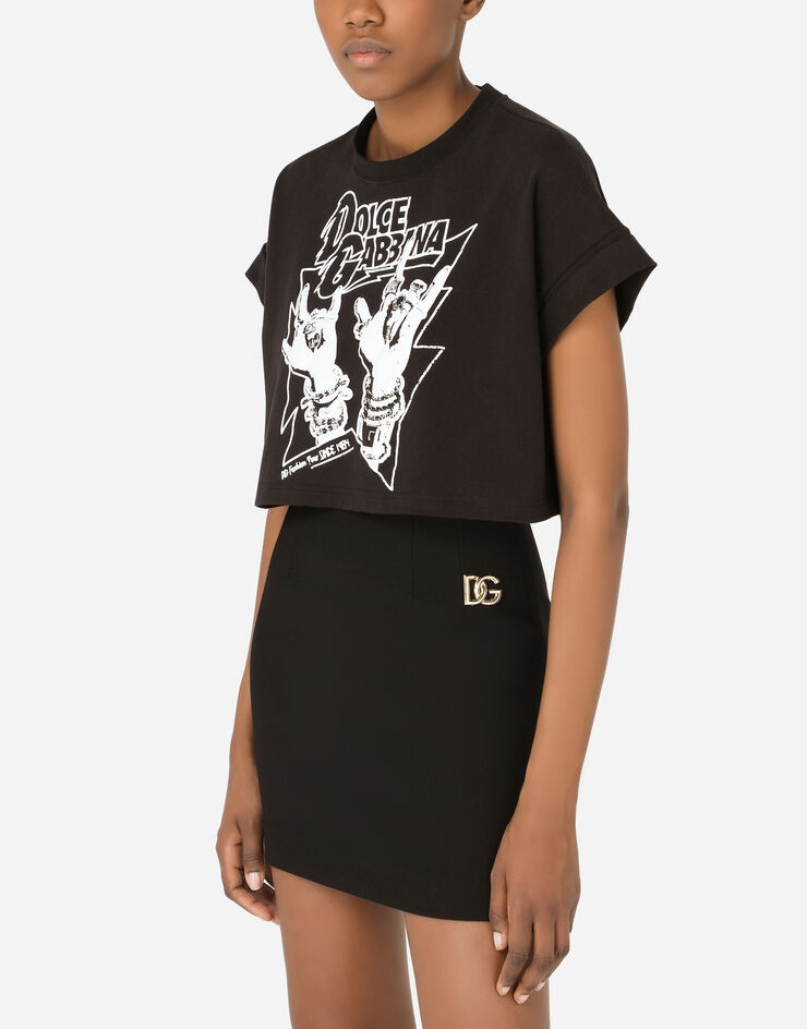 Cropped jersey T-shirt with Dolce&Gabbana print - 4