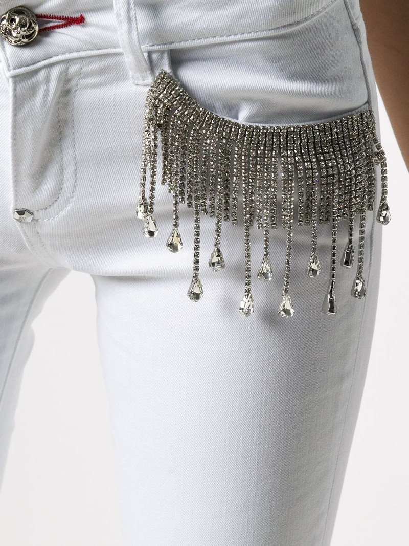 crystal-fringe slim-fit jeans 5