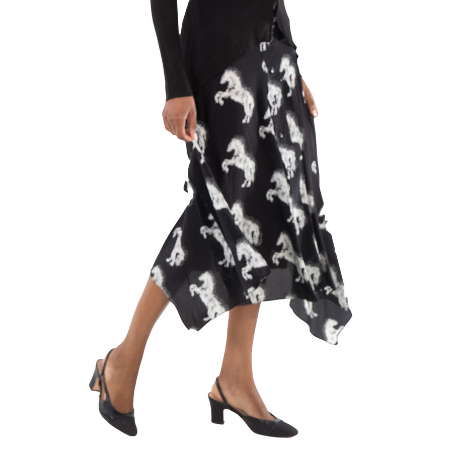Stella Mccartney Ladies Black Graphic-Print Silk Midi Skirt - 4
