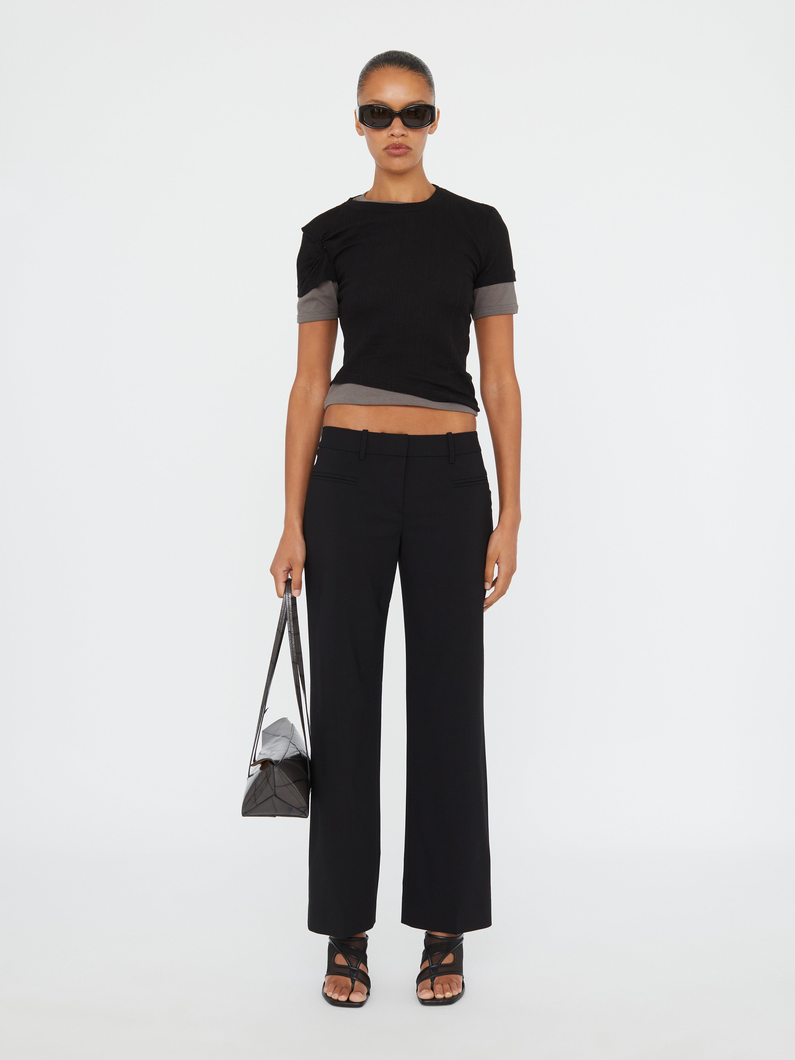 Sheer Ribbed Overlay Loophole Tee - 2