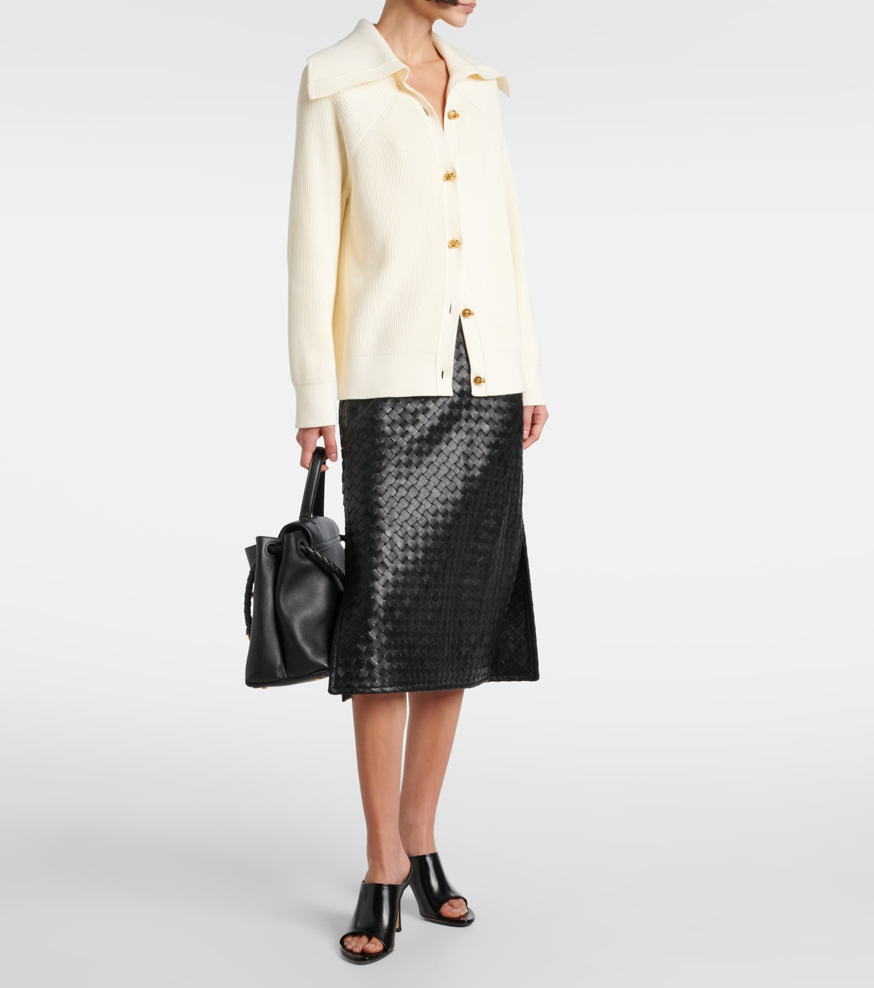 Intrecciato leather midi skirt - 2