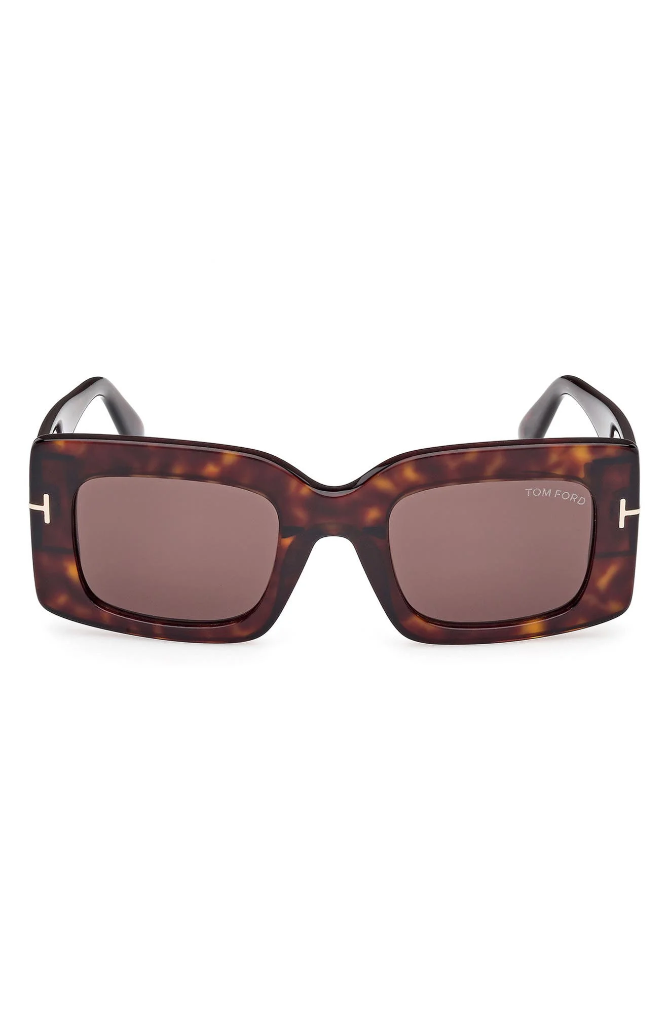 TOM FORD Brigitta 50mm Rectangular Sunglasses in Dark Havana Eco /T Logo at Nordstrom - 1