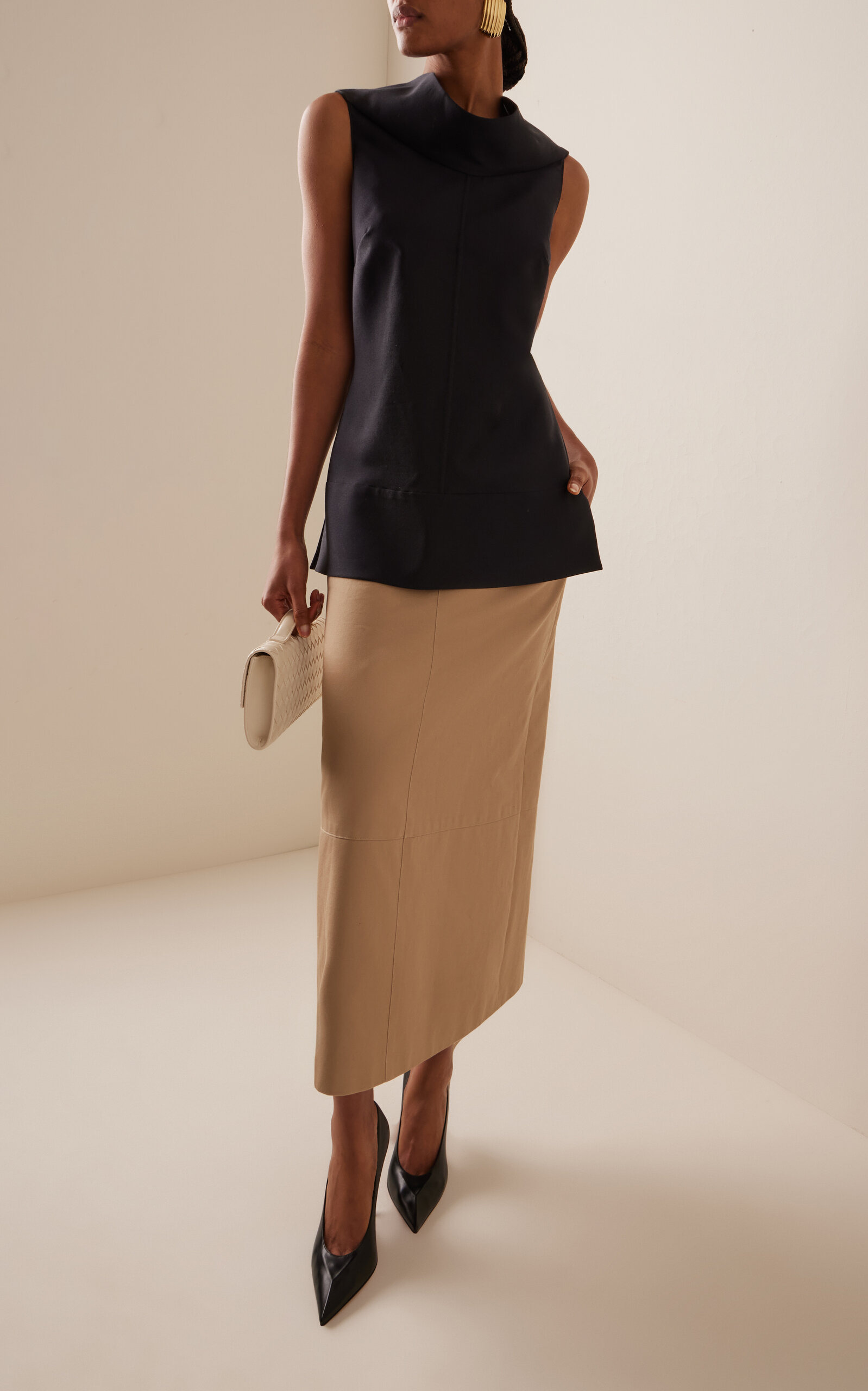 The Avery Cotton Gabardine Midi Skirt khaki - 2