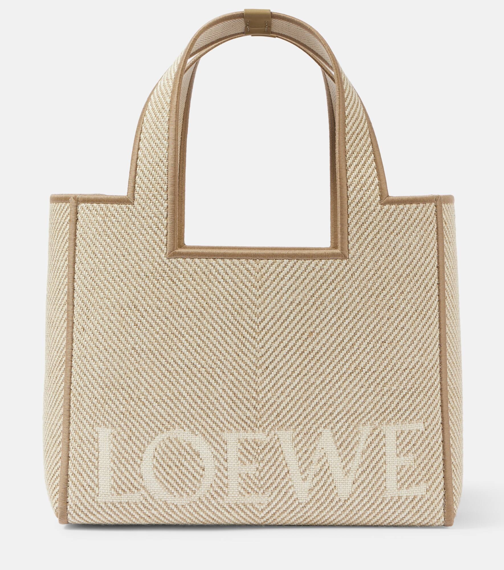 Logo leather-trimmed canvas tote bag - 1