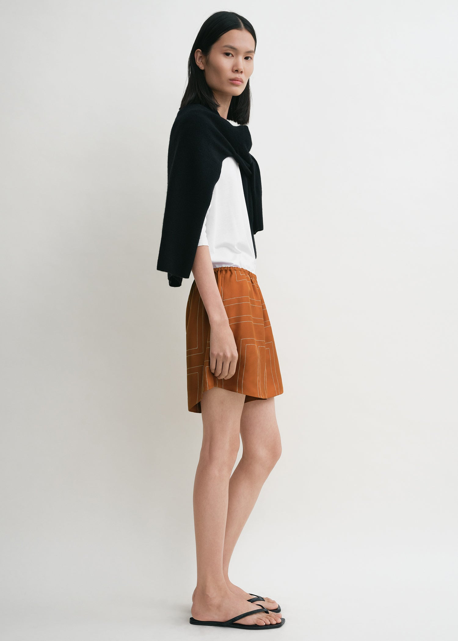 Monogram silk pj shorts terracotta - 3