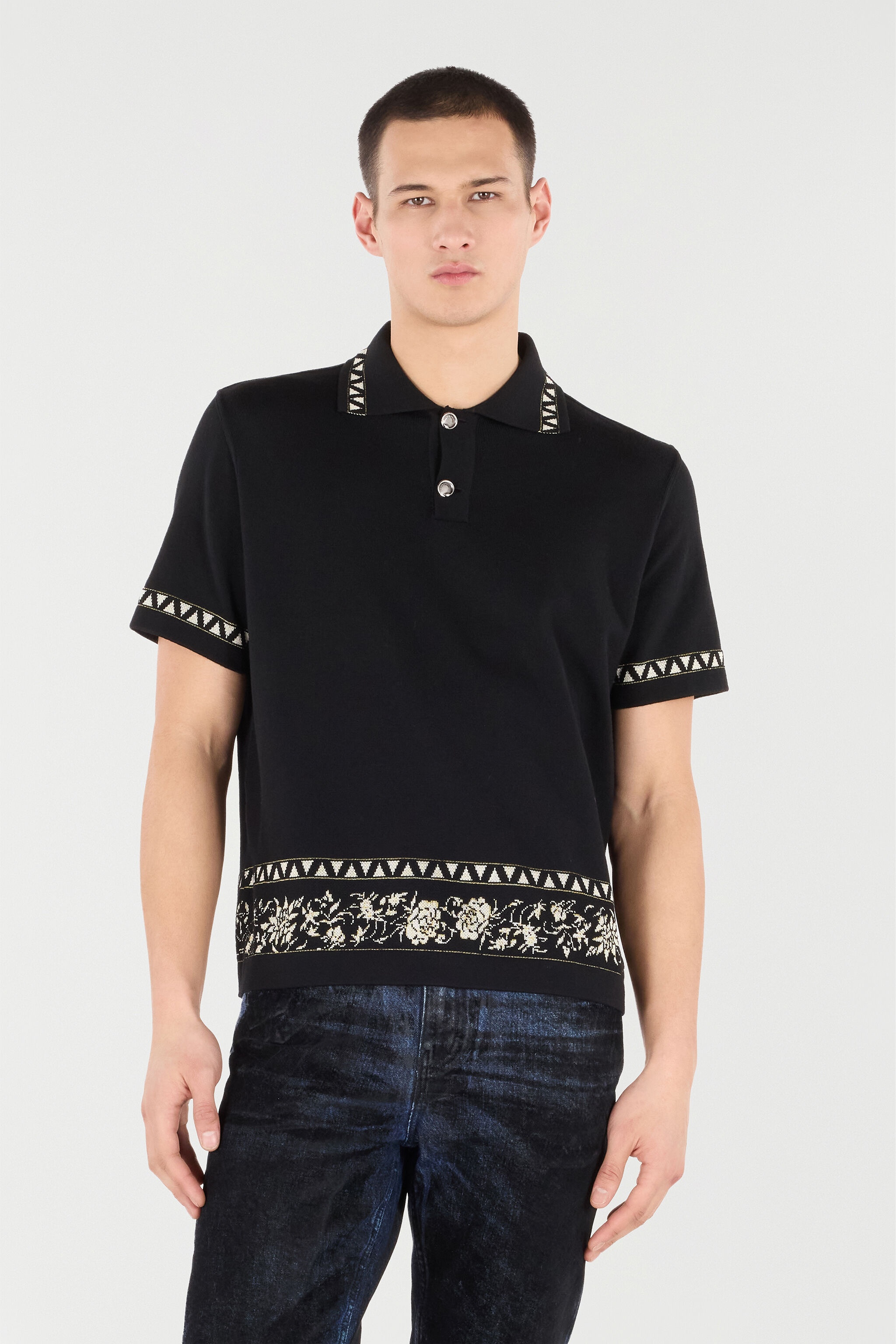 Knitted Polo Shirt With Jacquard Pattern - 3