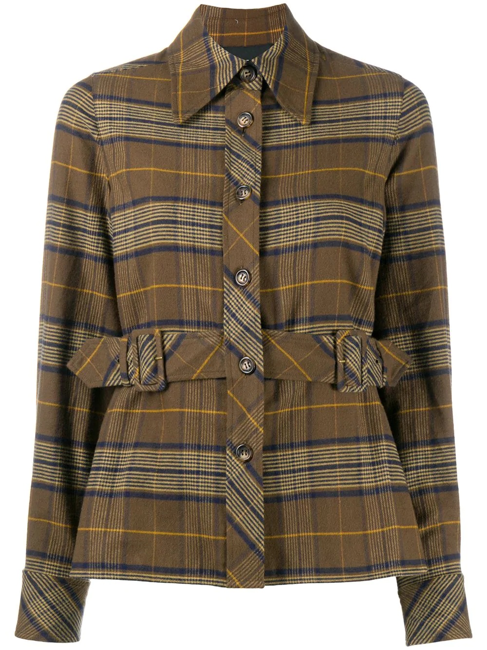 plaid belted waist shirt - 1