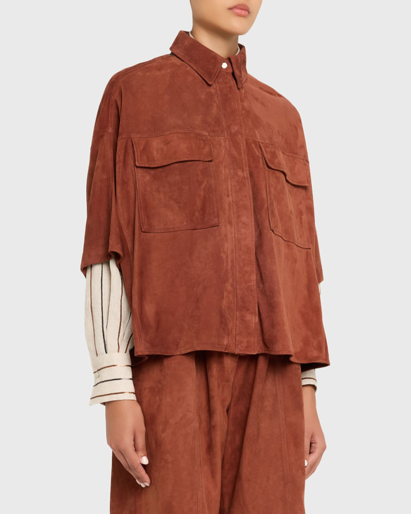 Suede Short-Sleeve Oversized Utility Shirt 4