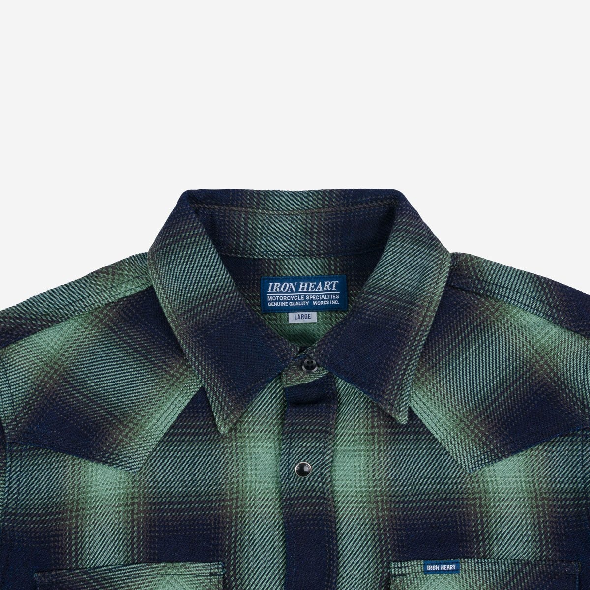 IHSH-348-GRN 9oz Selvedge Ombré Check Western Shirt - Green - 7