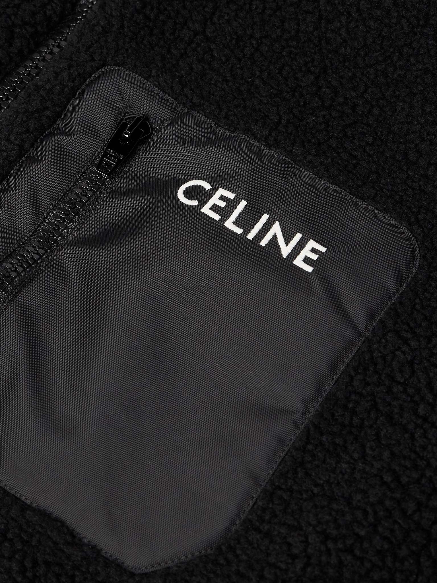 CELINE Logo-Embroidered Shell-Trimmed Fleece Hoodie