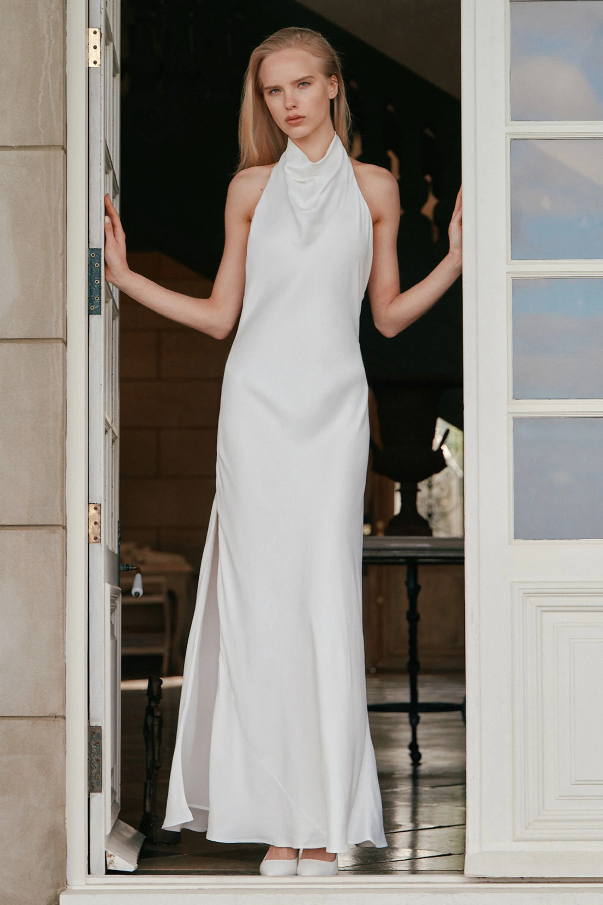 Maxine Satin Maxi Dress In Orchid White - 1