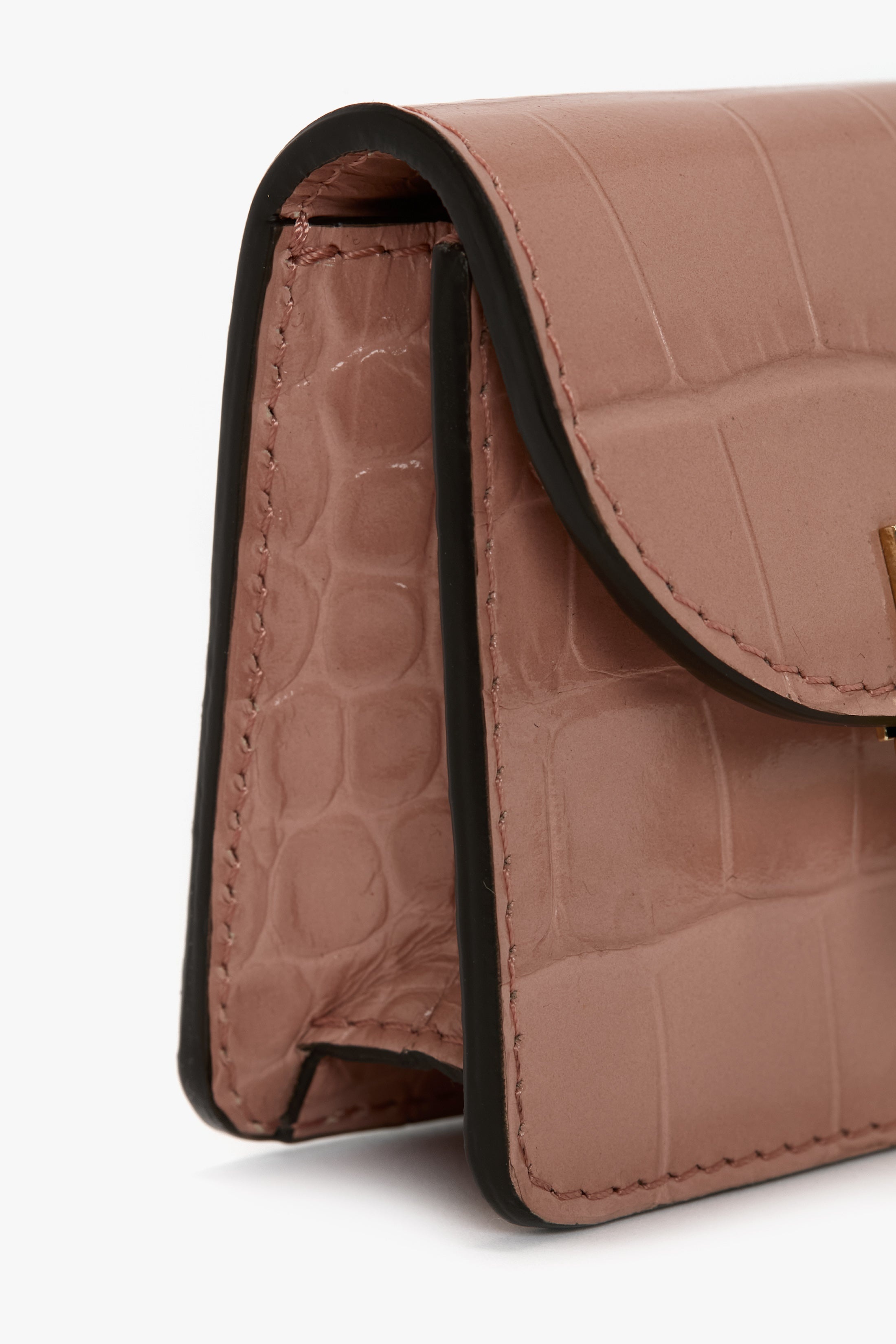 Micro Dorian Bag With Chain Strap In Blush Pink Croc Embossed Leather - 5