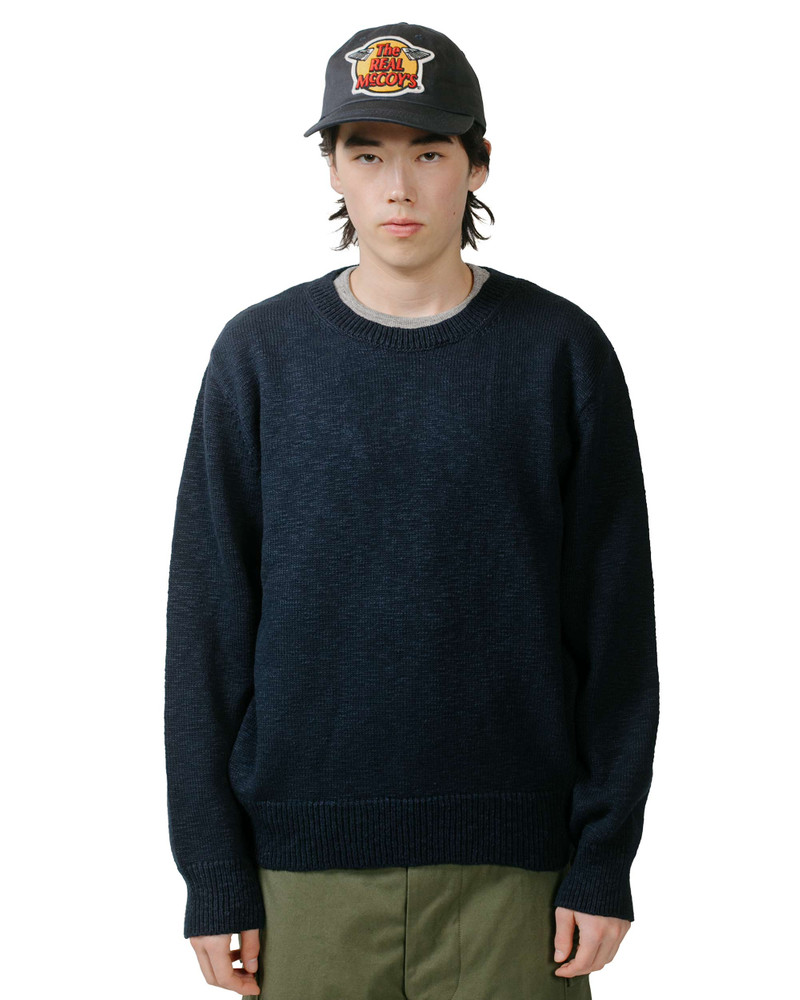 The Real McCoys MC23014 Cotton Crewneck Sweater Ink Blue outlook