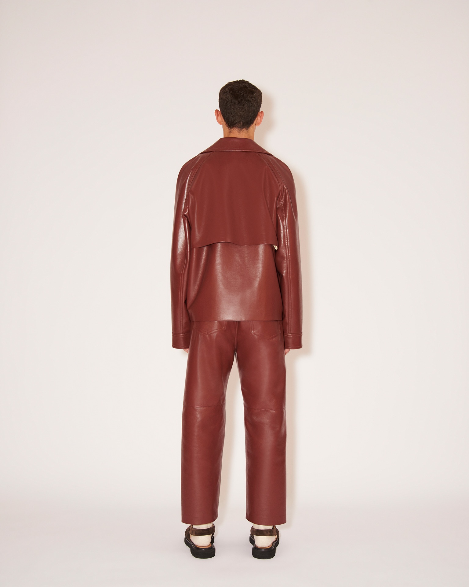 JUHA - Regenerated leather double breasted jacket - Mahogany - 4
