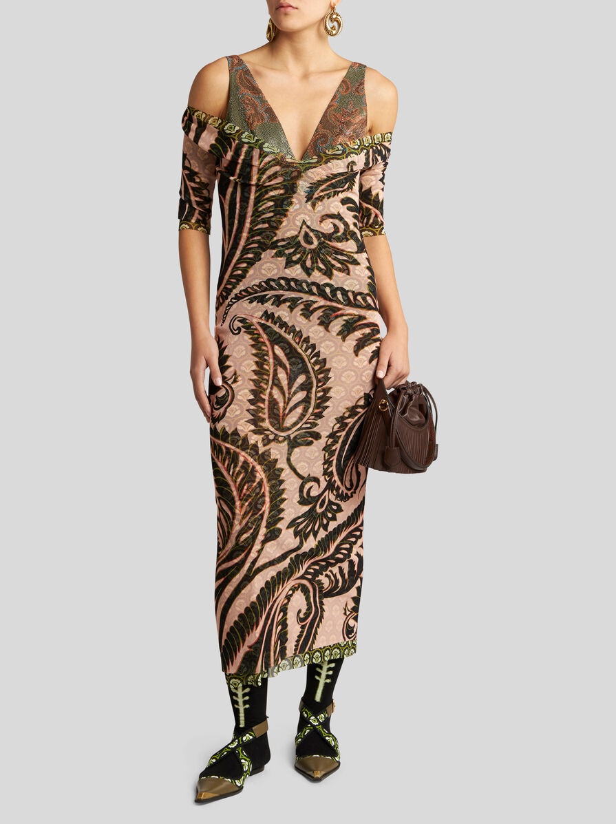 【送料&関税込】Etro Pink Printed Tulle Dress ETRO paisley-flocked Tulle Dress | Neutrals | FARFETCH
