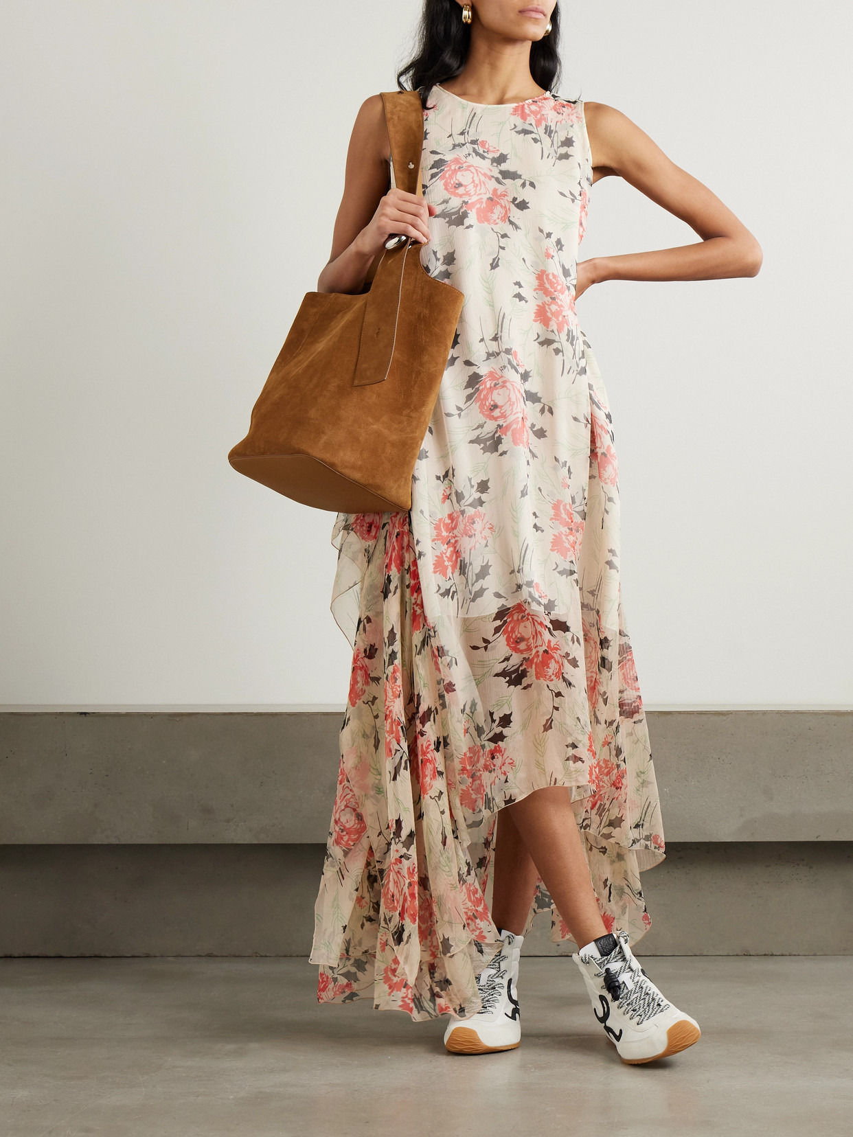 Asymmetric Floral-print Silk Maxi Dress - 2