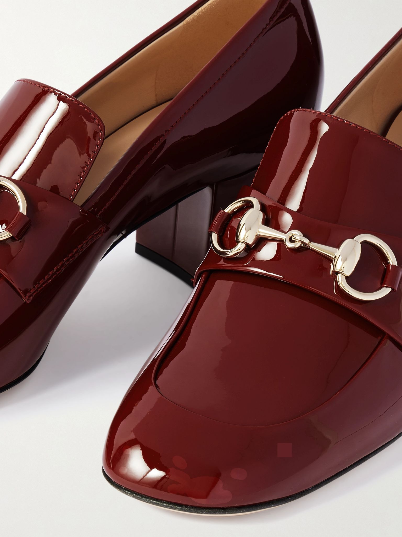 Lady horsebit-detailed patent-leather pumps Burgundy - 4