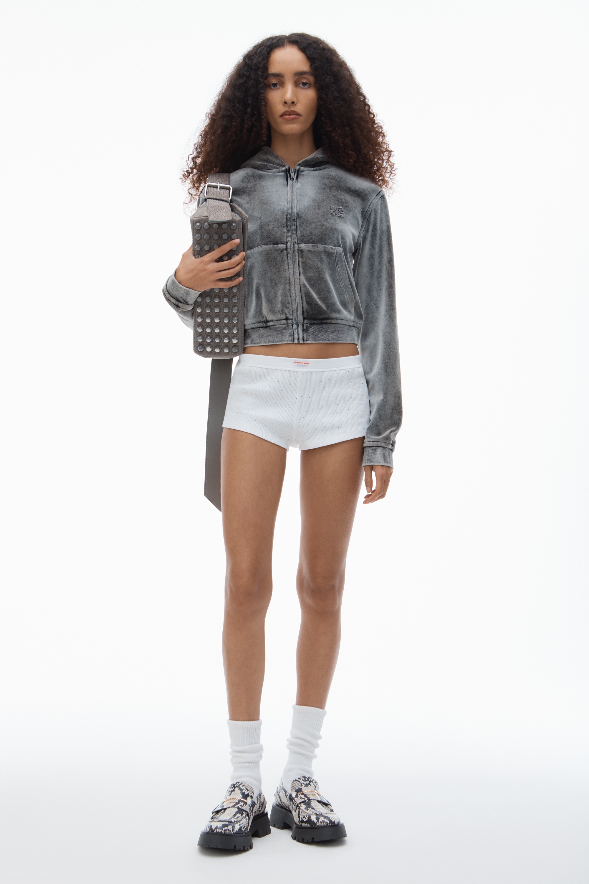 Shrunken Zip-Up Hoodie in Crushed Velour - 6