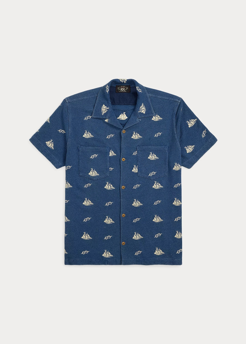 Nautical-Embroidered Piqué 캠프 셔츠 - 1