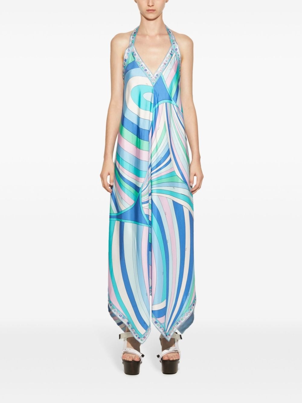 Iride-print halterneck silk dress - 2