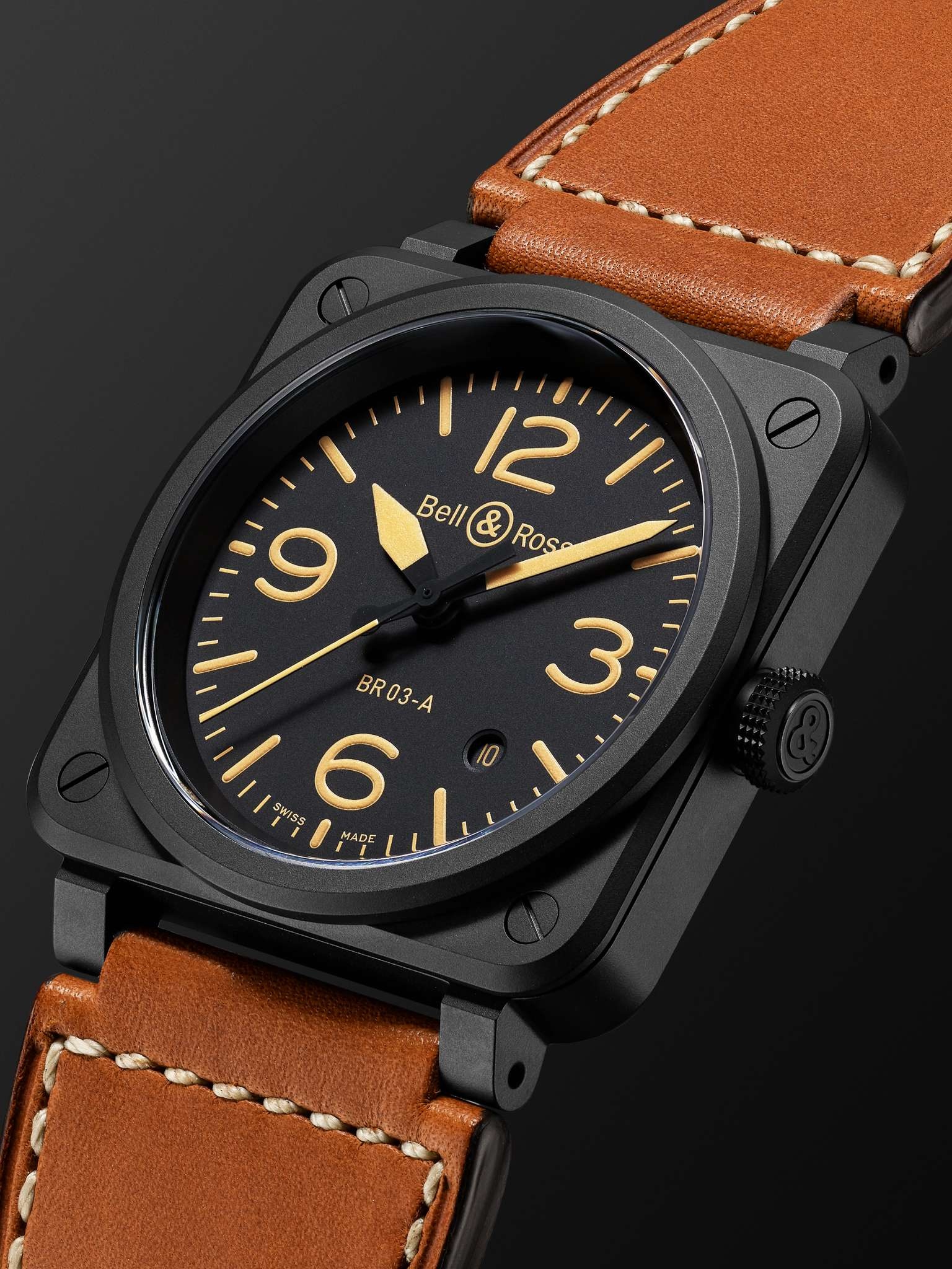 BR 03 Heritage Automatic 41mm Ceramic and Leather Watch, Ref. No. BR03A-HER-CE/SCA - 3