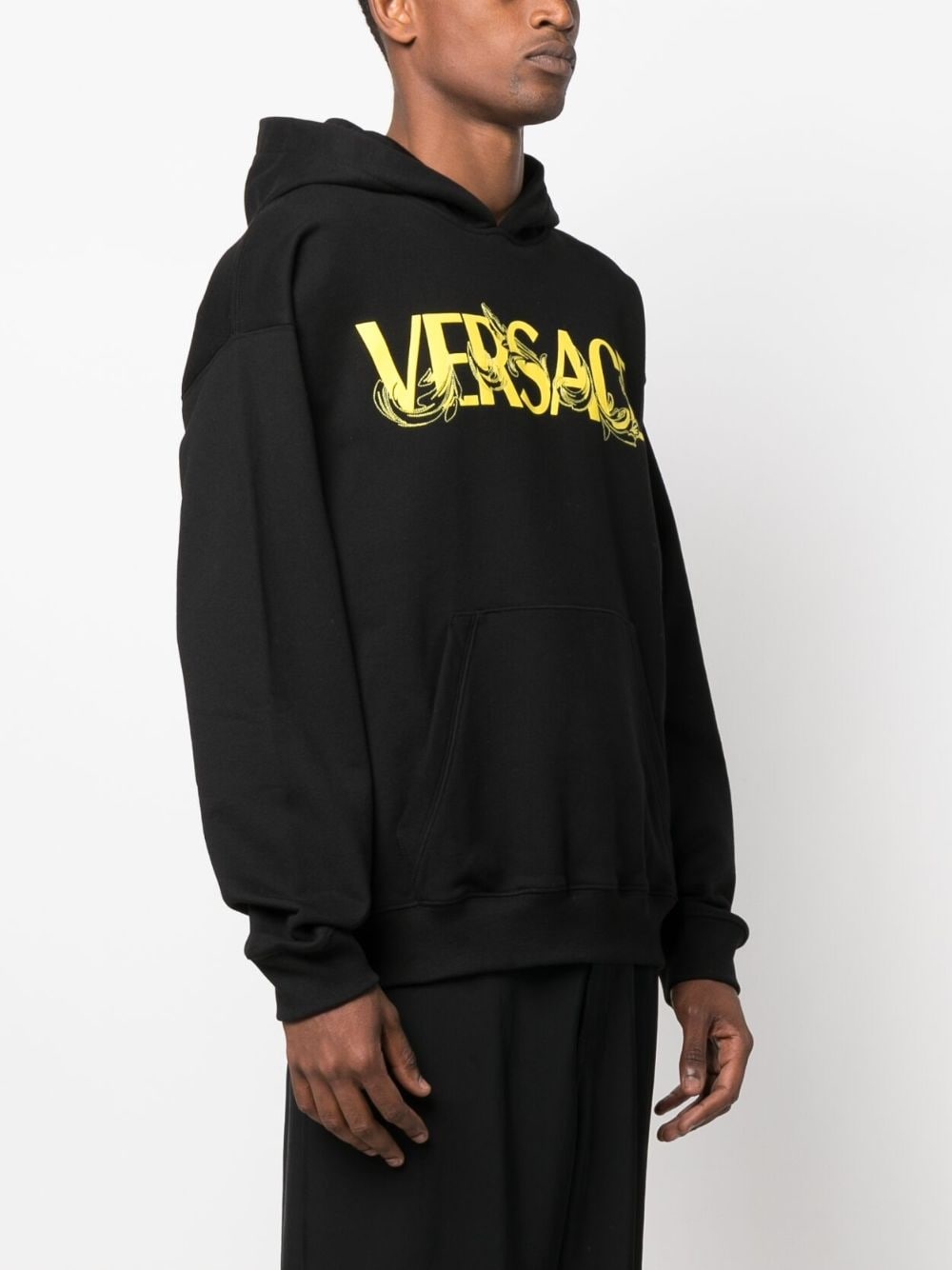 logo-print cotton hoodie in black