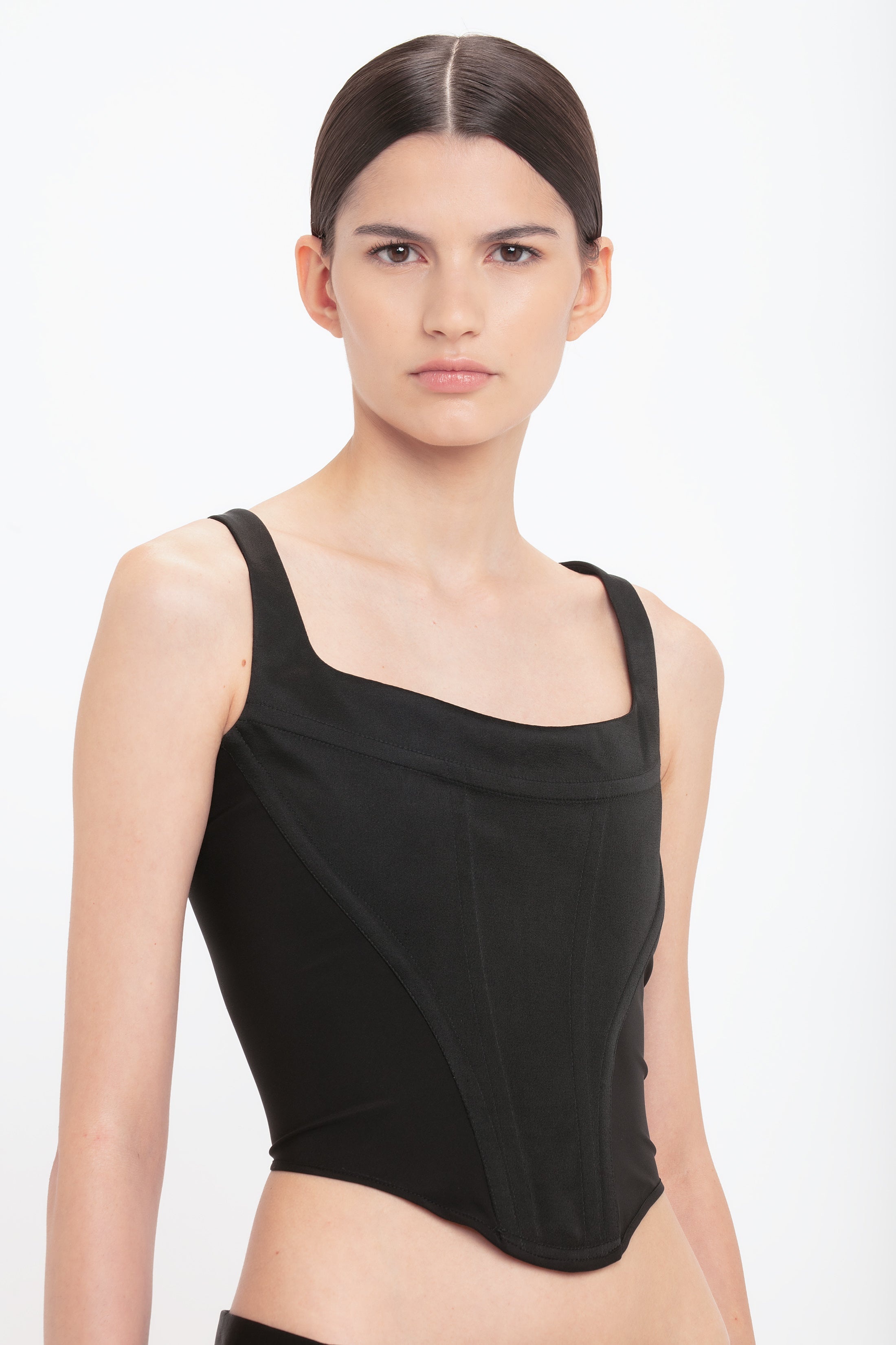 Side Panel Corset Top In Black - 5