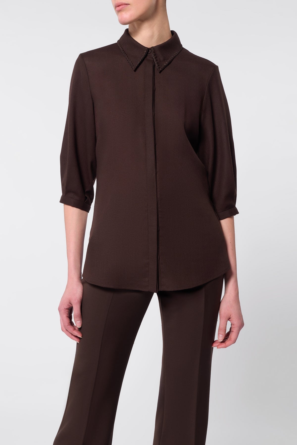 Hadley Blouse in Chocolate Virgin Wool - 5